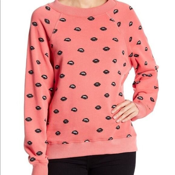 Wildfox Lips Pullover Classic Pink Sweatshirt Printed Womens XS Oversized - Picture 1 of 6